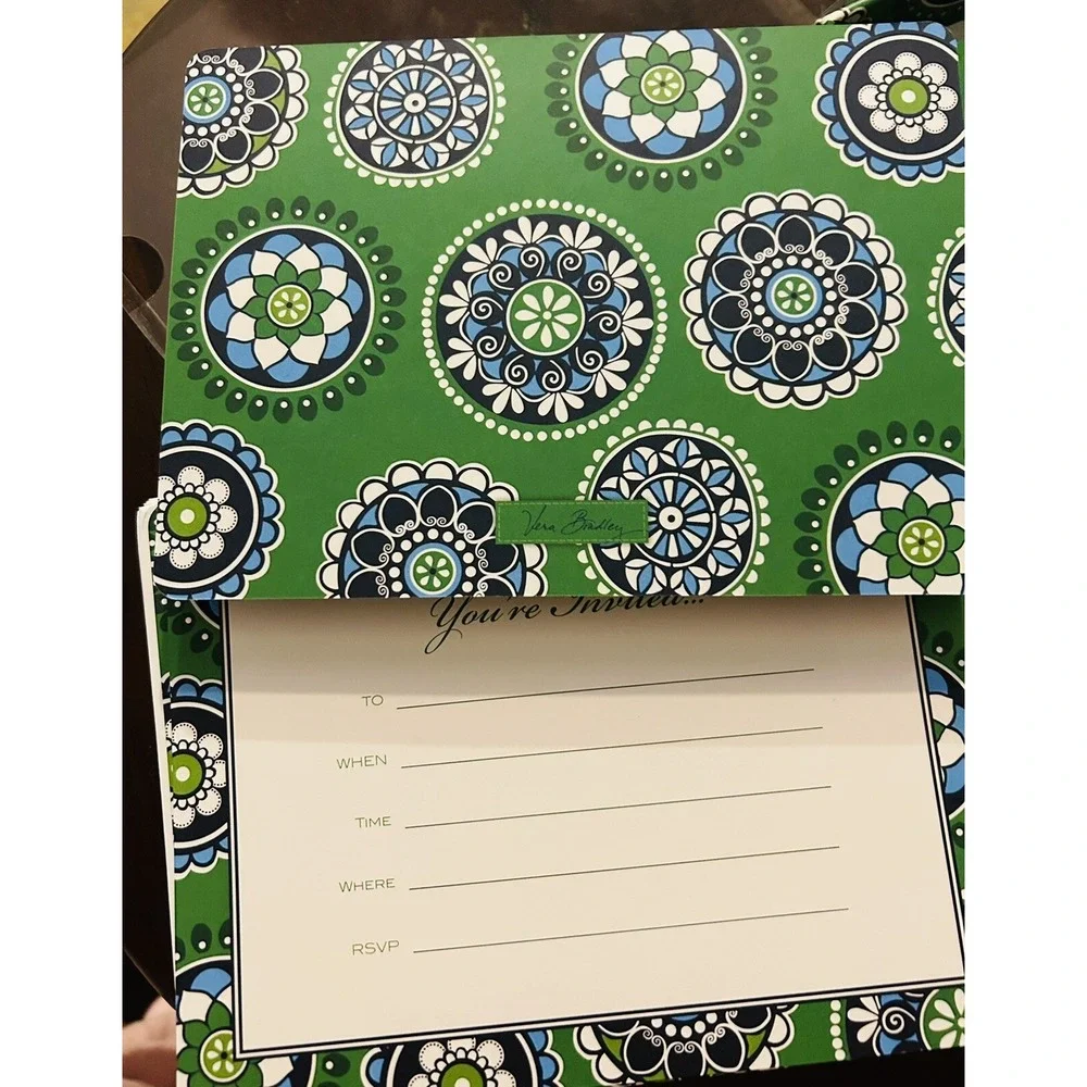 Vera Bradley Green And Blue Paisley Invitation 11 Cards And Envelopes